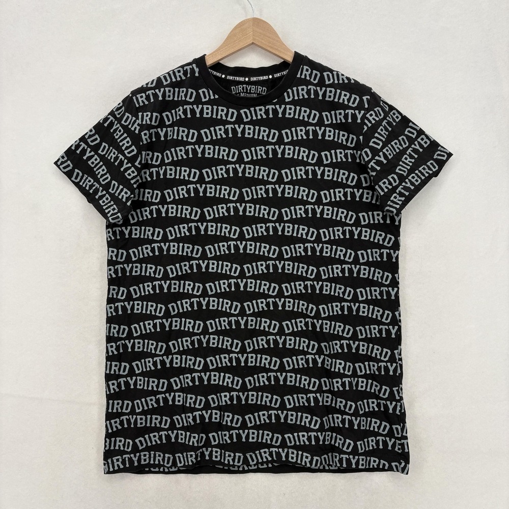 Dirtybird Records Shirt Mens Medium Black Allover Print Logo Graphic Tee